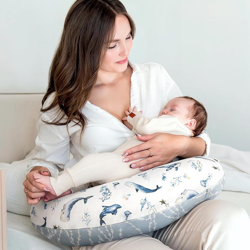 GRSSDER Reversible Nursing Pillow Cover, Ultra Soft Stretchy Minky Removable Nursing Covers Fitted for Breastfeeding Pillows Snug and Safe, Sea Fish - Image 3